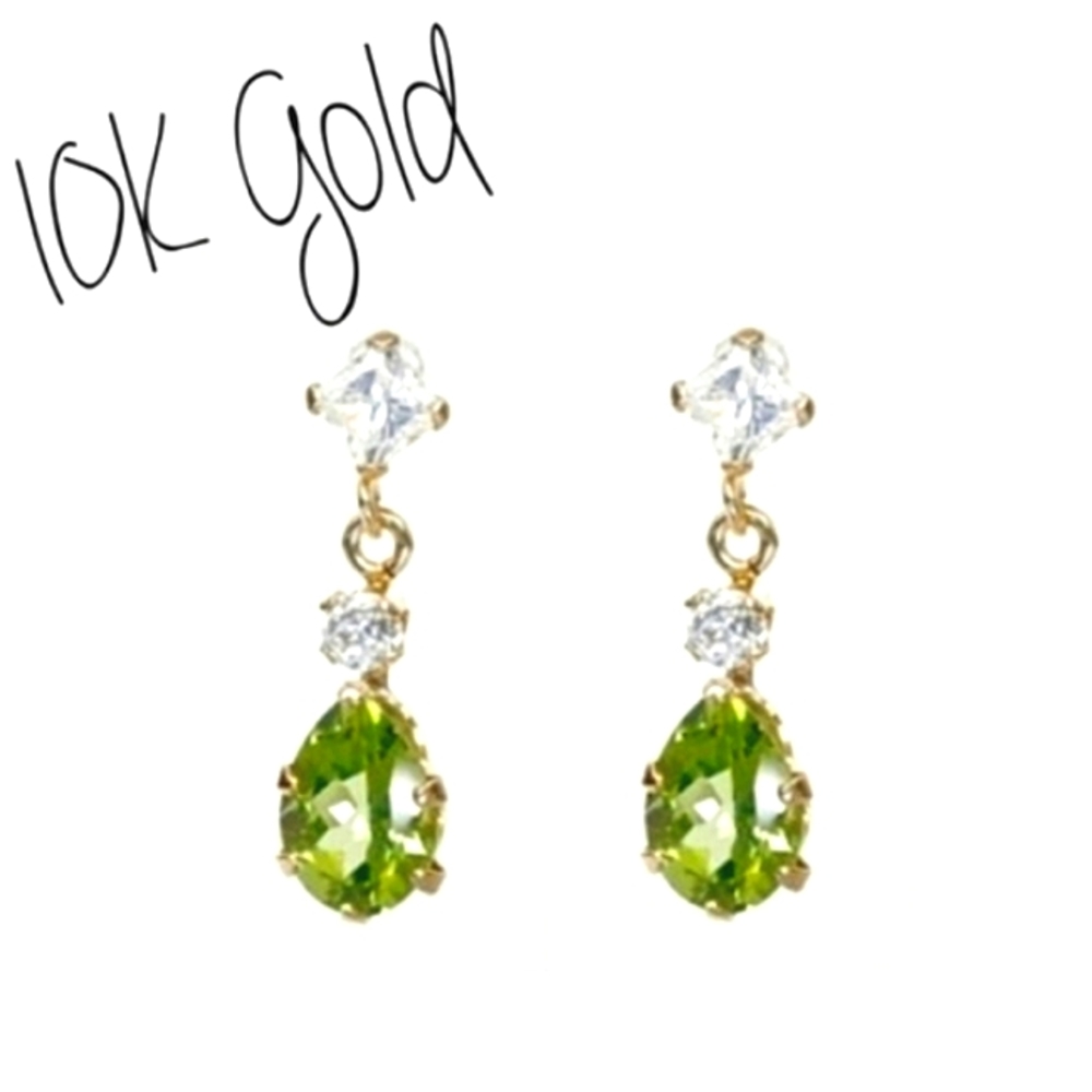 10k Solid Yellow Gold Dangle Drop Earrings Perido… - image 2